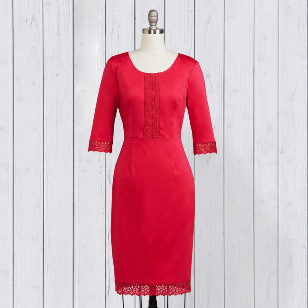 J Peterman Lace Edge Dress - Scoop Neck - Hot Pink (Berry) - 3/4 Sleeve SZ 12